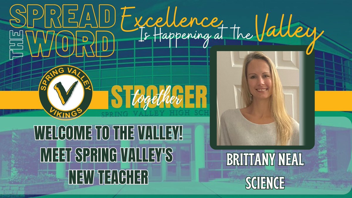 SV_Vikings's tweet photo. 'SVHS is thrilled to introduce Brittany Neal as the newest member of the Viking Family! π π ππ #FreshFace #VikingCommunity #SVHS #WarmWelcome #Learning #TeachingLife' https://t.co/tGMm099dej