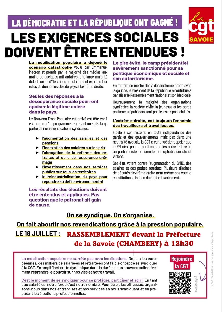 73PCF's tweet image. Le président doit accepter le résultats des urnes. Toutes et tous, rejoignons nous jeudi 12h30 devant la pref à Chambéry
