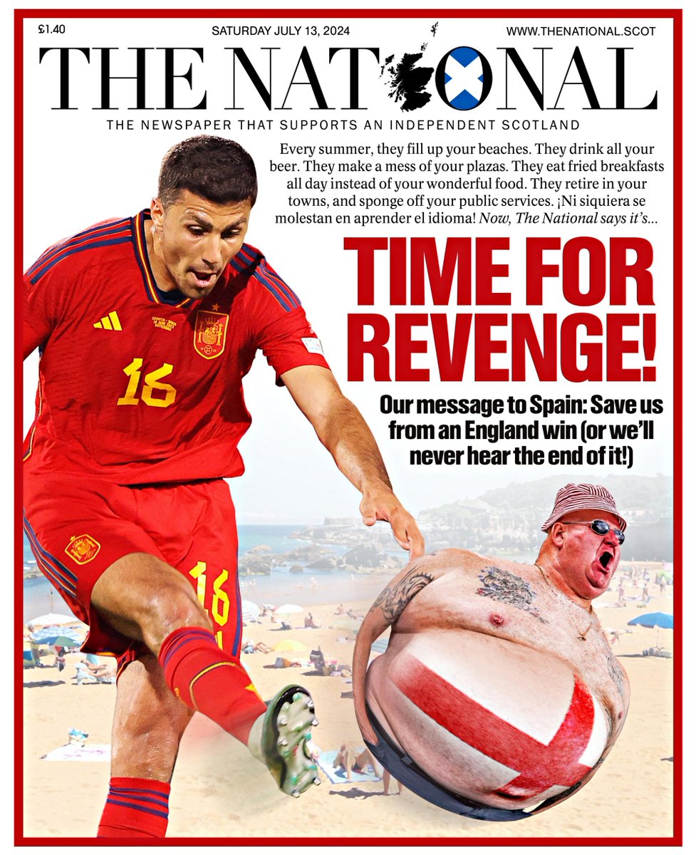 A capa do jornal escocês <a href="/ScotNational/">The National</a> na véspera da final do Europeu 🤣