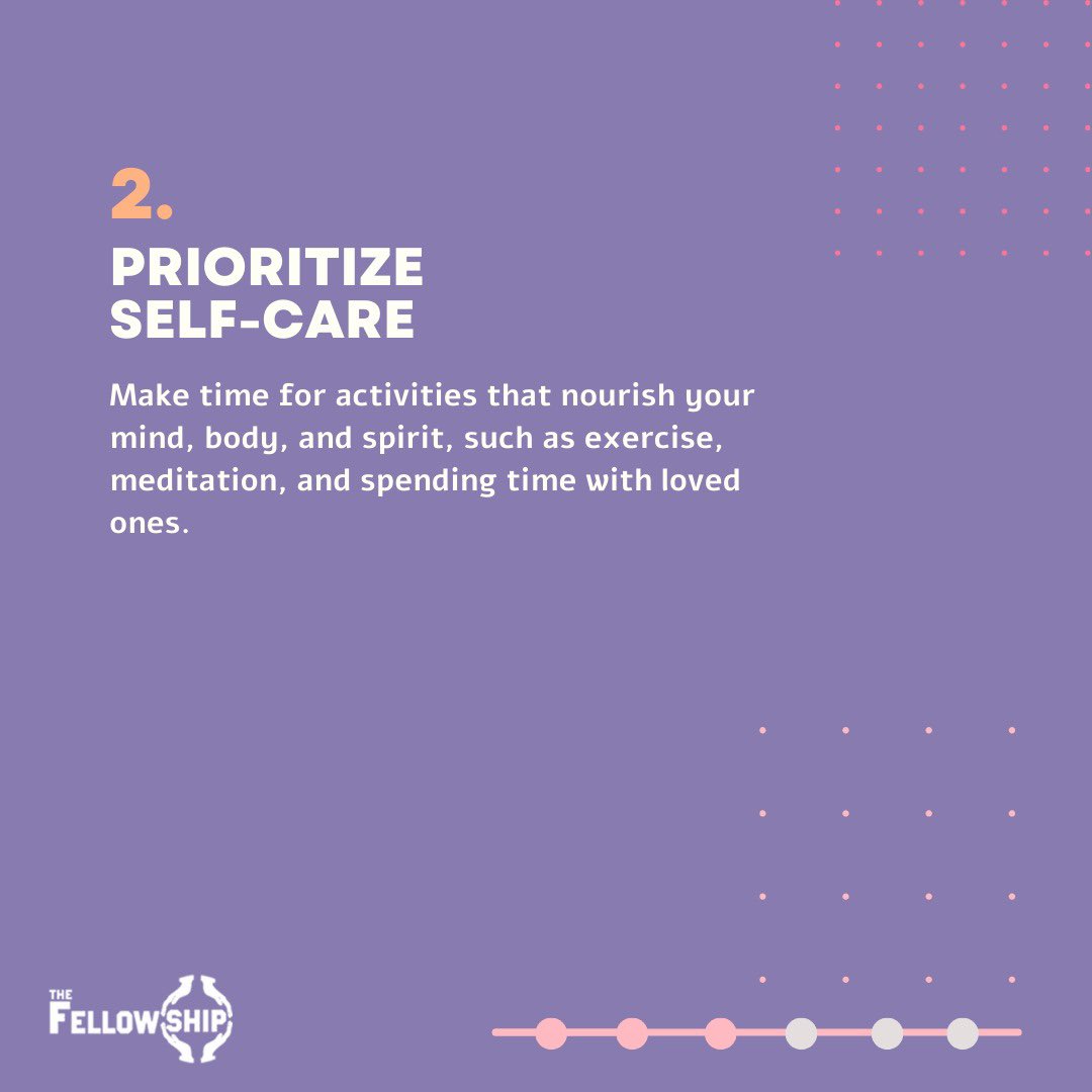 fellowshiplagos's tweet photo. Here are four ways to attain and maintain work-life balance:

1. Set clear boundaries
2. Prioritize self-care
3. Learn to say no
4. Practice time management https://t.co/ztQHK5LSsD
