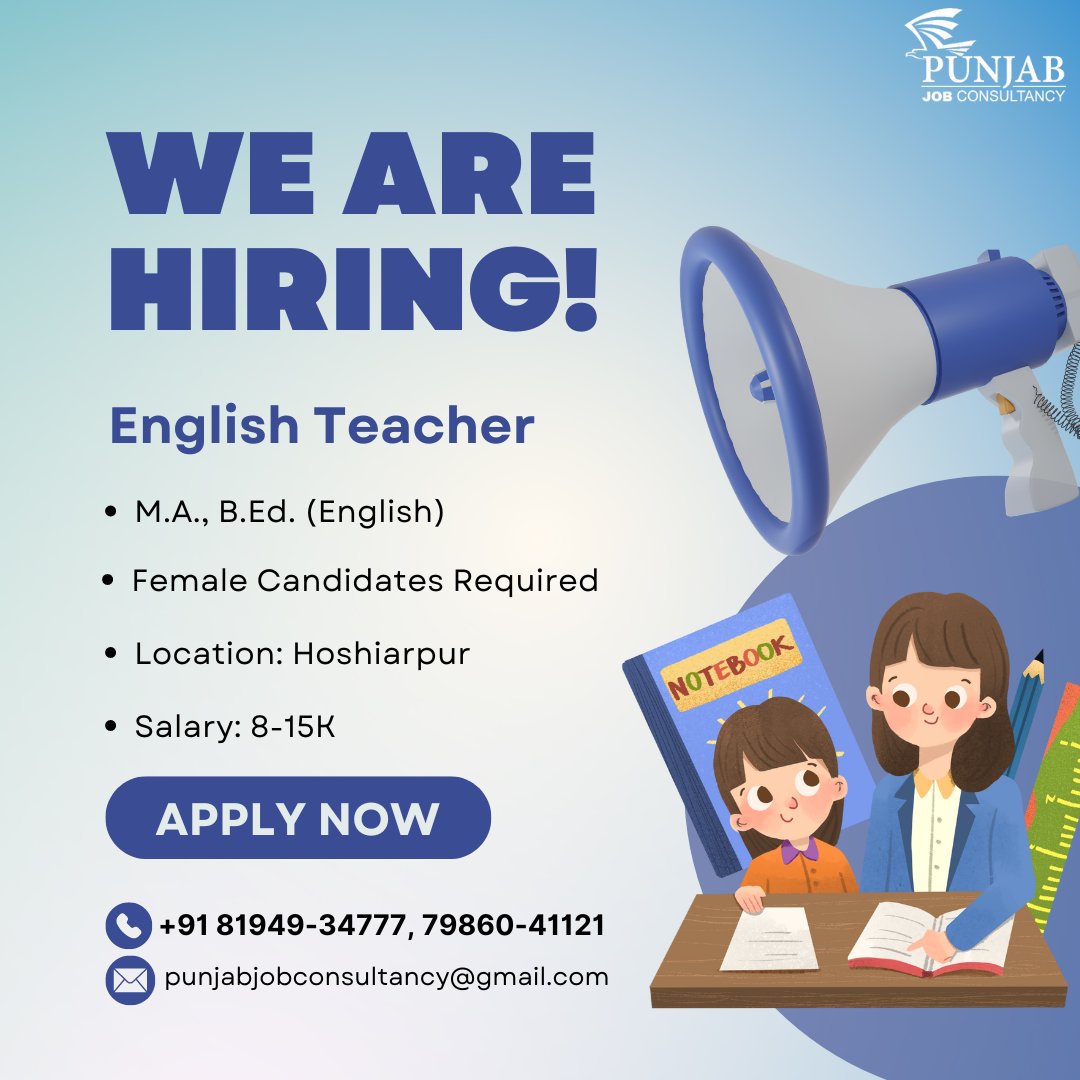 PJCIndia's tweet photo. 🎓📚Do you have a strong command of the English language and a desire to share your knowledge with eager learners? We're hiring for an #EnglishTeacher who is passionate about helping students achieve their full potential. 🎯#ApplyToday!🎯
#TeacherJobs #EnglishTeaching #Educators https://t.co/eXcXLI7pIo