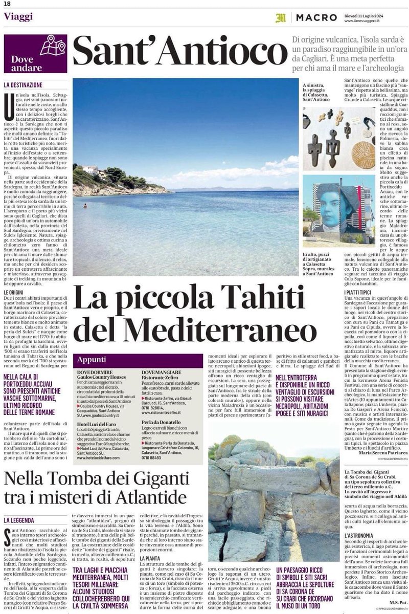 stefanomlg's tweet photo. «Sant'Antioco, la piccola Tahiti del Mediterraneo
Di origine vulcanica, l’isola sarda è un paradiso raggiungibile in un’ora da Cagliari. È una meta perfetta per chi ama il mare e l’archeologia. Un’isola nell’isola»
di Maria Serena Patriarca @ilmessaggeroit #sardegna #santantioco https://t.co/bbroGSDIBH