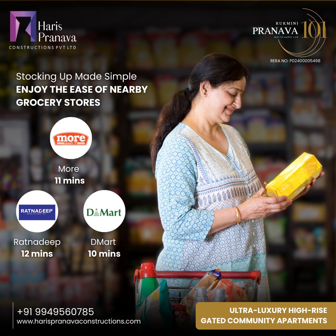 harispranava's tweet photo. Rukmini Pranava 101 boasts a prime location with a variety of grocery stores right at your fingertips.
Stock up on fresh produce, pantry staples, and everything in between, all within easy reach.  ‍
#harispranavaconstructions #rukminipranava #realestate #hyderabad https://t.co/WWZwFtSeHP