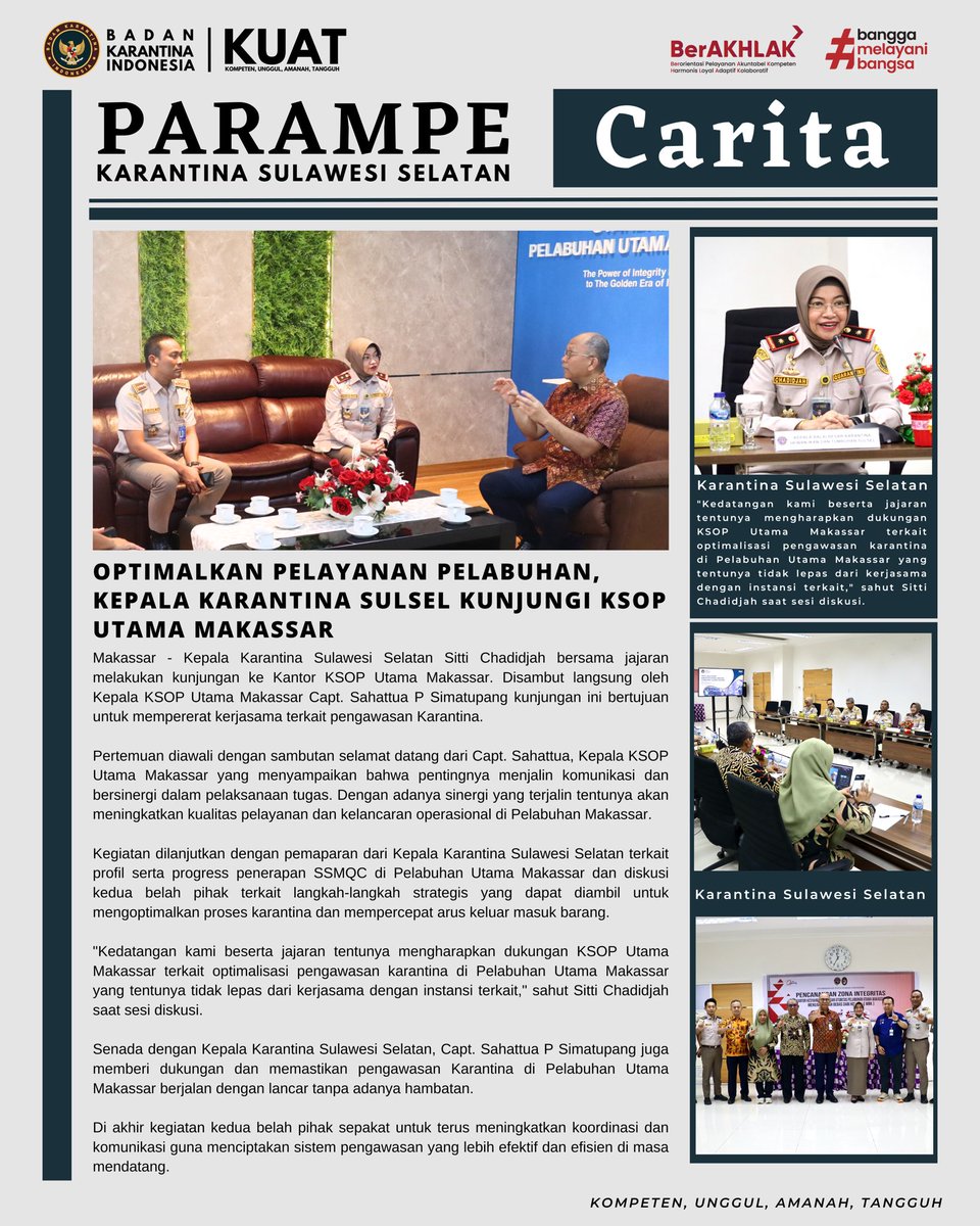 Optimalkan Pelayanan Pelabuhan, Kepala Karantina Sulsel Kunjungi <a href="/ksoputamamks/">djpl_ksoputamamakassar</a> 

#karantinasulawesiselatan