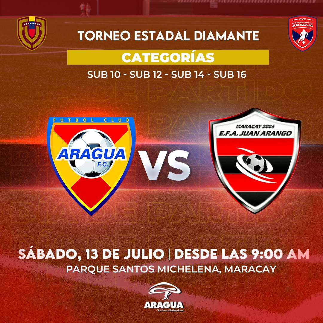 ¡𝗗𝗮𝗹𝗲 𝗔𝗿𝗮𝗴𝘂𝗮! ⚔️⚽

🆚 EFA Juan Arango 
🏟️ Parque Santos Michelena 
🏆 TORNEO ESTADAL DIAMANTE | J18 | 
🕔 Desde las 9:00 AM
⚔️ Sub 10 | Sub 12 | Sub 14 | Sub 16 

"𝙴𝚕 ú𝚗𝚒𝚌𝚘 𝙰𝚞𝚛𝚒𝚛𝚛𝚘𝚓𝚘 𝚍𝚎 𝚅𝚎𝚗𝚎𝚣𝚞𝚎𝚕𝚊" 🟡🔴