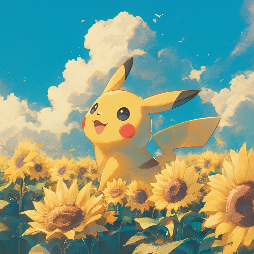 Sunflower field and Pikachu