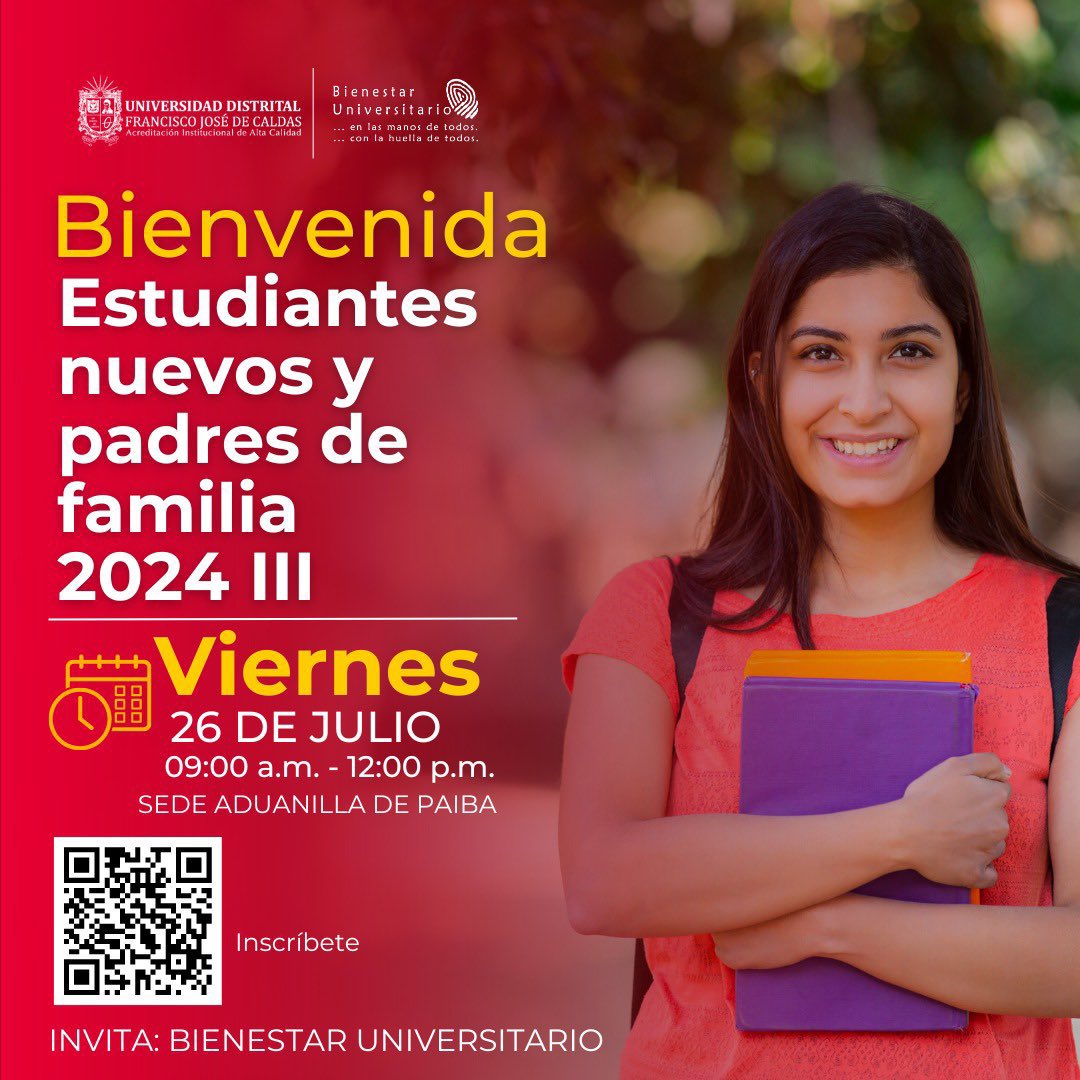 🎉 ¡Bienvenida Estudiantes Nuevos 2024-III! 🎓✨
 Descubre nuestra comunidad y comienza esta nueva etapa juntos.

🗓️ 26 de julio, 9 am - 12 pm
📍 Aduanilla de Paiba Cra. 32 #12-70

Inscríbete aquí 👉 forms.office.com/r/5mfdU9ffh1

¡Te esperamos con entusiasmo!