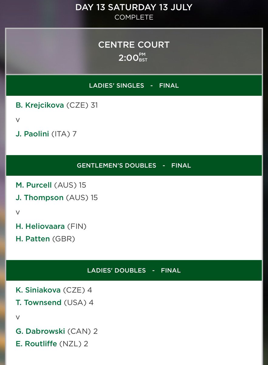 Saat 16.00da <a href="/wimbledon/">Wimbledon</a> tek kadınlar finalinde <a href="/trtspor/">TRT Spor</a> da mikrofon başındayım. Ayrıca bugün hem kadınlarda hem erkeklerde çiftler finalleri <a href="/trtsporyildiz/">TRT Spor Yıldız</a> da naklen yayınlanacak. @nihancab ve <a href="/AliKircil15/">Ali Kırçıl</a> anlatacak. İyi seyirler