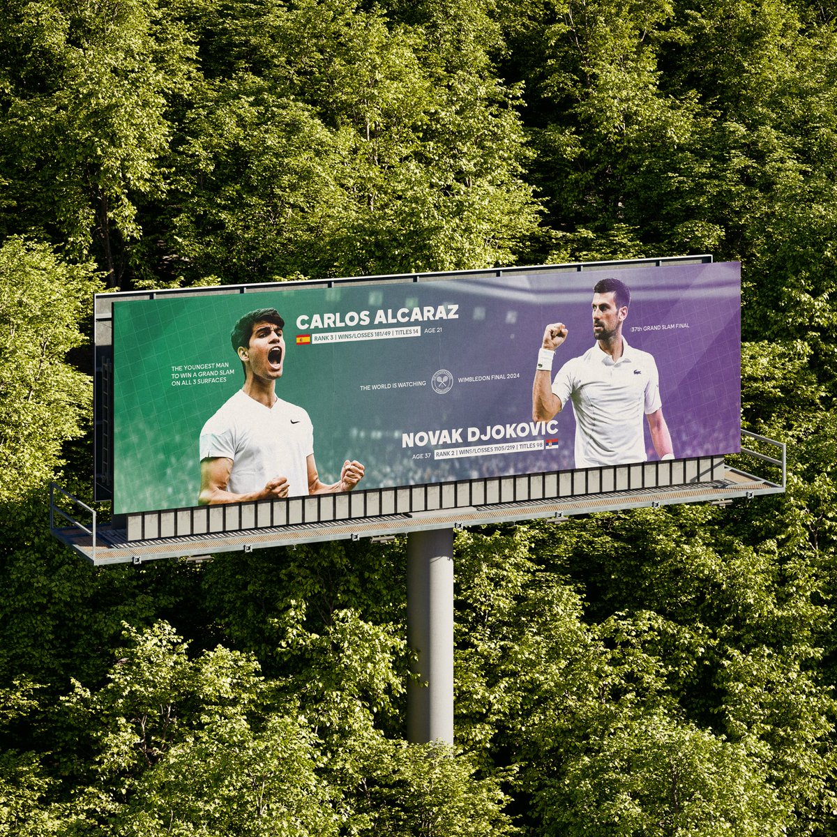 JChitsonDesigns's tweet photo. THE WORLD IS WATCHING 🎾🍓

Excited for @Wimbledon 2024 final tomorrow and to watch a repeat of 2023’s final! My two favourite tennis players meant I had to make a design, had a lot of fun with this one 💫

@carlosalcaraz @DjokerNole 

#smsports #Wimbledon #graphicdesign #design https://t.co/FdrKZkt4pM