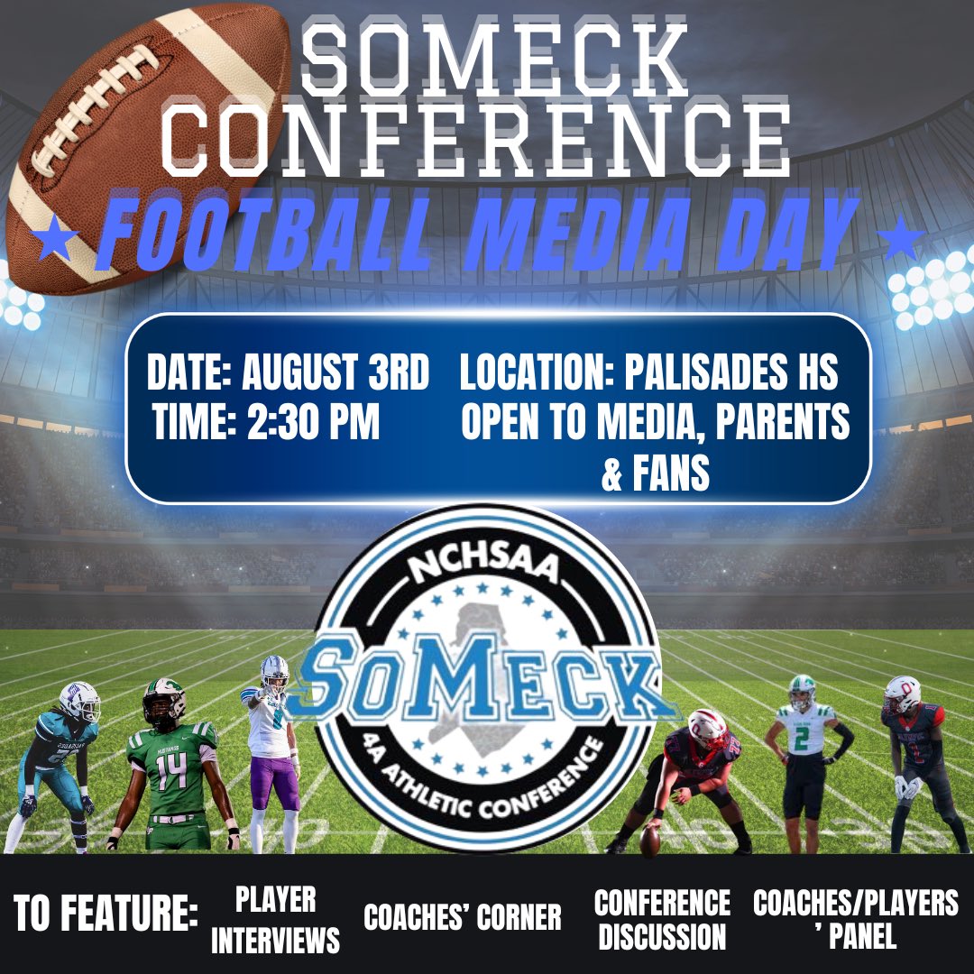 Coach Simmons (@coachsimmons_) on Twitter photo Better late than never! 
The SoMeck Conference Football Media is BACK! Same great conference, coaches & players PLUS a new team! 
Come join us August 3rd at Palisades HS! <a href="/philorbanWSOC9/">Phil Orban</a> <a href="/langstonwertzjr/">Langston Wertz Jr.</a> <a href="/JTBahakelSports/">Jeff Taylor Bahakel Sports</a> <a href="/pepman704/">Matt Morrow</a> Better late than never! 
The SoMeck Conference Football Media is BACK! Same great conference, coaches & players PLUS a new team! 
Come join us August 3rd at Palisades HS! <a href="/philorbanWSOC9/">Phil Orban</a> <a href="/langstonwertzjr/">Langston Wertz Jr.</a> <a href="/JTBahakelSports/">Jeff Taylor Bahakel Sports</a> <a href="/pepman704/">Matt Morrow</a>