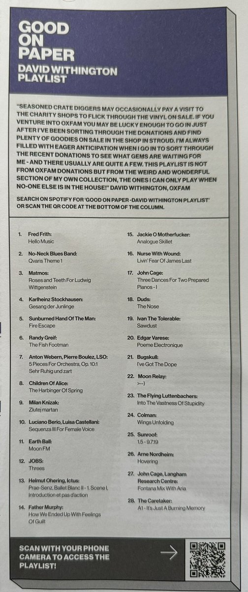 Bill Mather (@billmather) on Twitter photo Well what about this ? My lifelong pal David Withington shares his playlist in Stroud's excellent listings mag <a href="/GoodOnPaper_/">Good On Paper</a>
open.spotify.com/playlist/5MaKGā¦
See if you can make it to the end ! #stroud #tunesforanemptyhouse #notjameslast Well what about this ? My lifelong pal David Withington shares his playlist in Stroud's excellent listings mag <a href="/GoodOnPaper_/">Good On Paper</a>
open.spotify.com/playlist/5MaKGā¦
See if you can make it to the end ! #stroud #tunesforanemptyhouse #notjameslast
