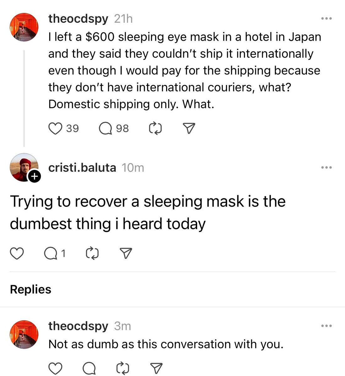 theOCDspy's tweet photo. Strangers on Threads are so aggressive. Not the same bunch as Twitter. https://t.co/HZ8ixynoNt