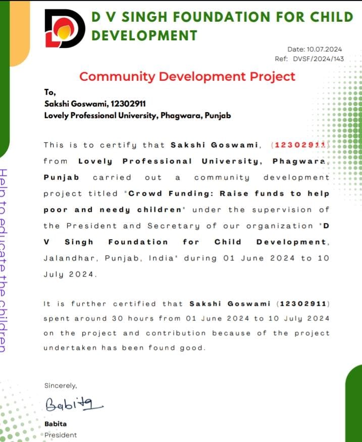 I'm super happy 🎉 to share that my community development project is complete!
Big shoutout to <a href="/dvsinghngo/">Denthinkers Foundation</a> for Child Development for being amazing guiders. Couldn't have done it without your guidance and support.

#ngo #CommunityDevelopment #TeamWorkMakesTheDreamWork