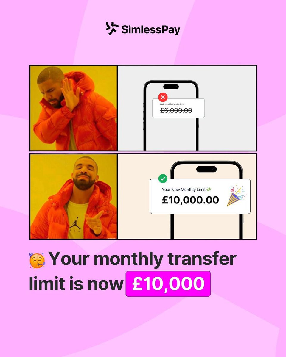 Remiplug's tweet image. 🎤 Breaking: Your monthly transfer limit on Simlesspay is now £10,000🎉

Get more Naira for your pounds when you send money from UK to Nigeria at industry leading rates with instant, secure transfers

All bundled in a "Simless" experience. Download #simlesspay today