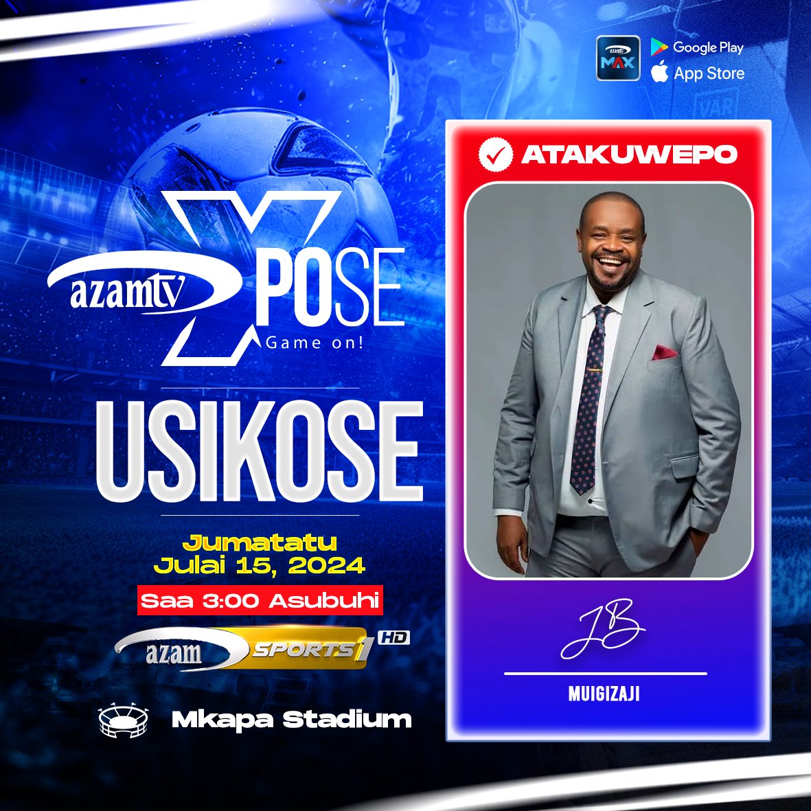 azamtvtz's tweet photo. #AzamTVXpose ‘Bonge la Bwana’ JB amepokea mualiko wake atakuwepo Jumatatu ijayo Julai 15, 2024 pale uwanja wa Mkapa, Dar es Salaam.
#SisiNiWakubwa #HiiNiKubwaZaidi https://t.co/tCrjtdGbYs