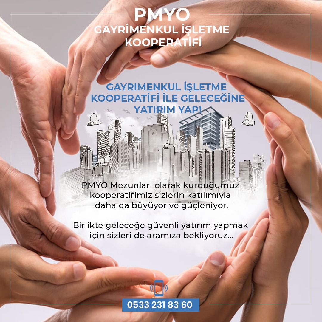 PMYO mezunları olarak kurduğumuz kooperatifimiz sizlerle daha büyüyor ve güçleniyor. Geleceğe güvenli yatırım yapmak için sizleri' de aramıza bekliyoruz.