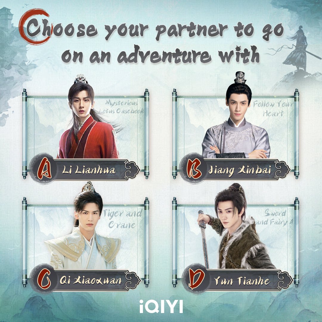iQIYI's tweet photo. Who will be your adventure partner? 🧐
Let us know in the comments section below! 🤩🥳

#莲花楼 #MysteriousLotusCasebook #颜心记 #FollowYourHeart #虎鹤妖师录 #TigerandCrane #仙剑四 #SwordandFairy4 #iQIYICreative #iQIYI #costumedrama https://t.co/SwcPtwaY7t