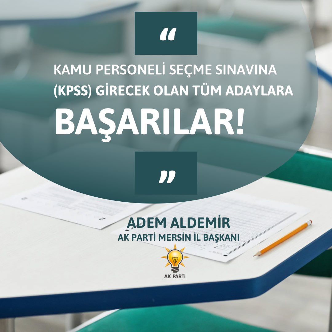 AdemAldemir33's tweet photo. Kamu Personeli Seçme Sınavına (KPSS) girecek olan tüm adaylara başarılar dilerim! 📚✨📝 https://t.co/24yXEd9biO