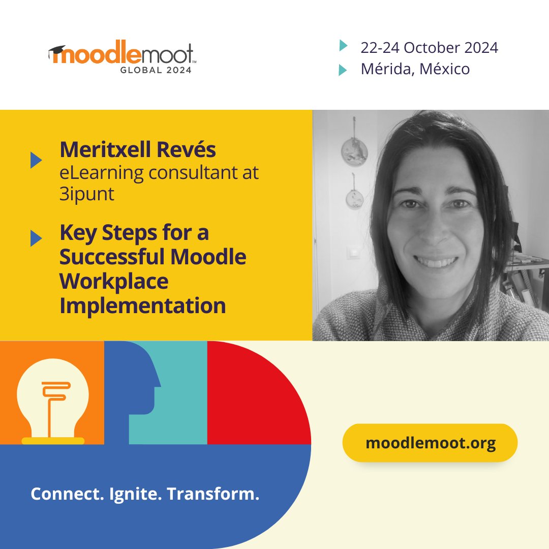 MoodleMoot Global | #MootGlobal25 (@mootglobal) on Twitter photo MoodleMoot Global 2024 featured speaker 🧡🎤
Join Meritxell Revés, eLearning consultant at 3ipunt for the presentation: "Key Steps for a Successful Moodle Workplace Implementation"
Register now: moodle.me/featured24
#MootGlobal24 <a href="/tresipunt/">3ipunt | Solucions eLearning</a> MoodleMoot Global 2024 featured speaker 🧡🎤
Join Meritxell Revés, eLearning consultant at 3ipunt for the presentation: "Key Steps for a Successful Moodle Workplace Implementation"
Register now: moodle.me/featured24
#MootGlobal24 <a href="/tresipunt/">3ipunt | Solucions eLearning</a>