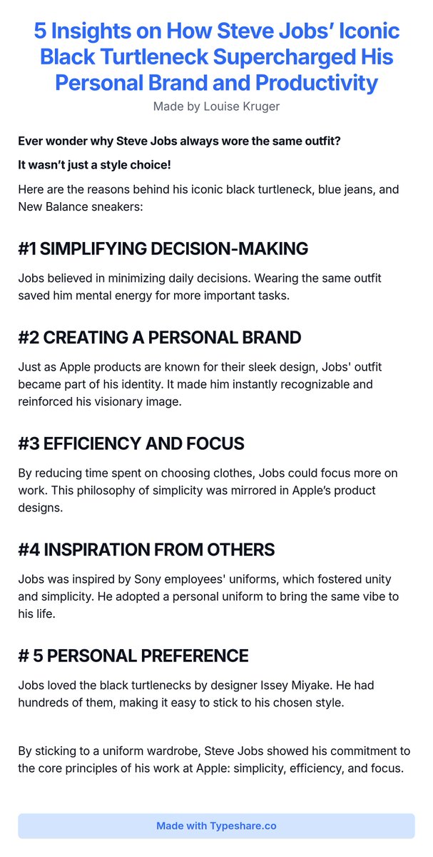 Louise00Writes's tweet photo. 5 Insights on How Steve Jobs’ Iconic Black Turtleneck Supercharged His Personal Brand and Productivity https://t.co/WrresFoE16