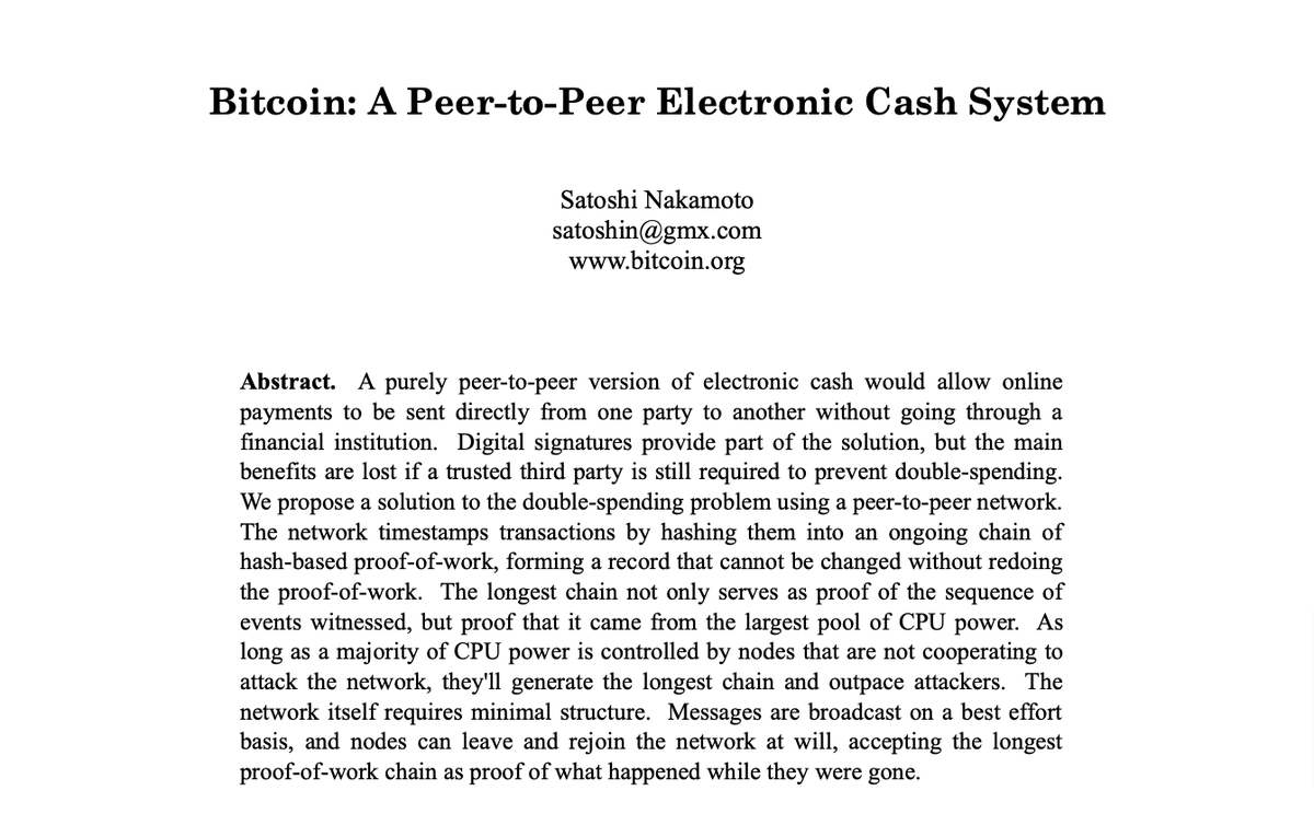Bitcoin: A Peer-to-Peer Electronic Cash System bitcoin.org/bitcoin.pdf
