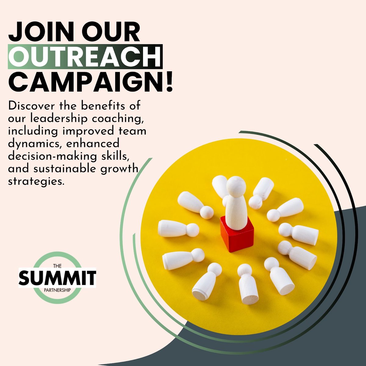 We're excited to announce our new outreach campaign aimed at transforming leaders and organizations. 
--
thesummitpartnership.com
.
#LeadershipCampaign #TransformYourLeadership #LeaderGrowth #TeamDynamics #DecisionMaking