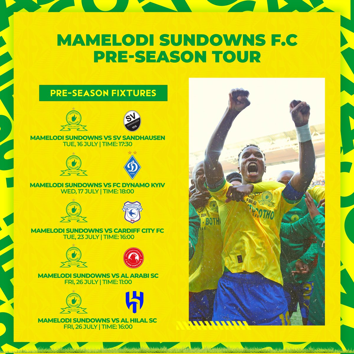 Masandawana's tweet photo. Pre-Season Fixtures Confirmed ✅ 

The Brazilians will take on these 5⃣ international opponents as they prepare for the upcoming season! 🔜

#Sundowns https://t.co/NKFwnV4tLq