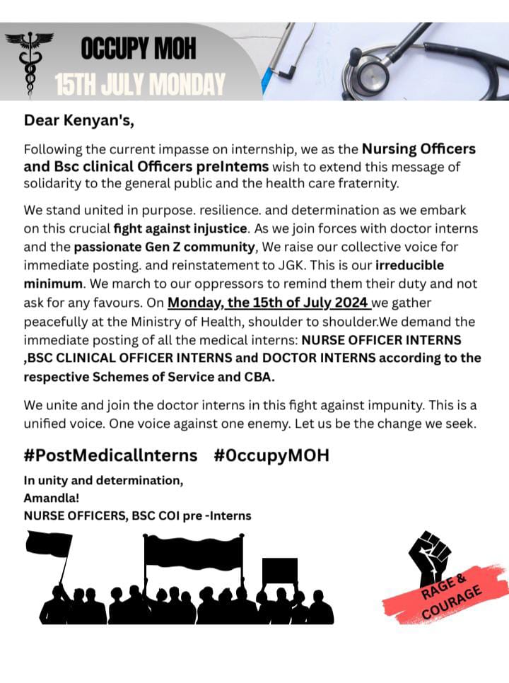 Delayed posting from <a href="/MOH_Kenya/">Ministry of Health</a> has caused alot of havoc among the young tucks 
On Monday 15th, they assemble once again to do the Lord's work