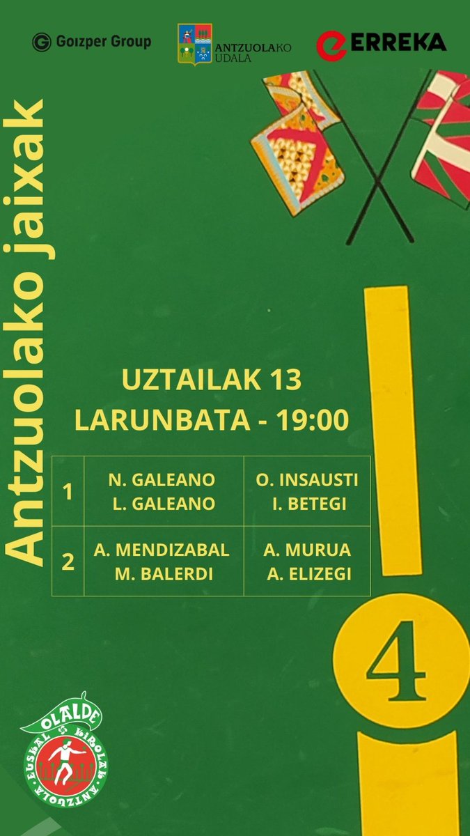 Gaur arratsaldean, Antzuolako jaixen egitarau barruko jaialdia ospatuko da. Animatu eta etorri pilotaz gozatzera!!! 
#Antzuola #Pilota #Kirola