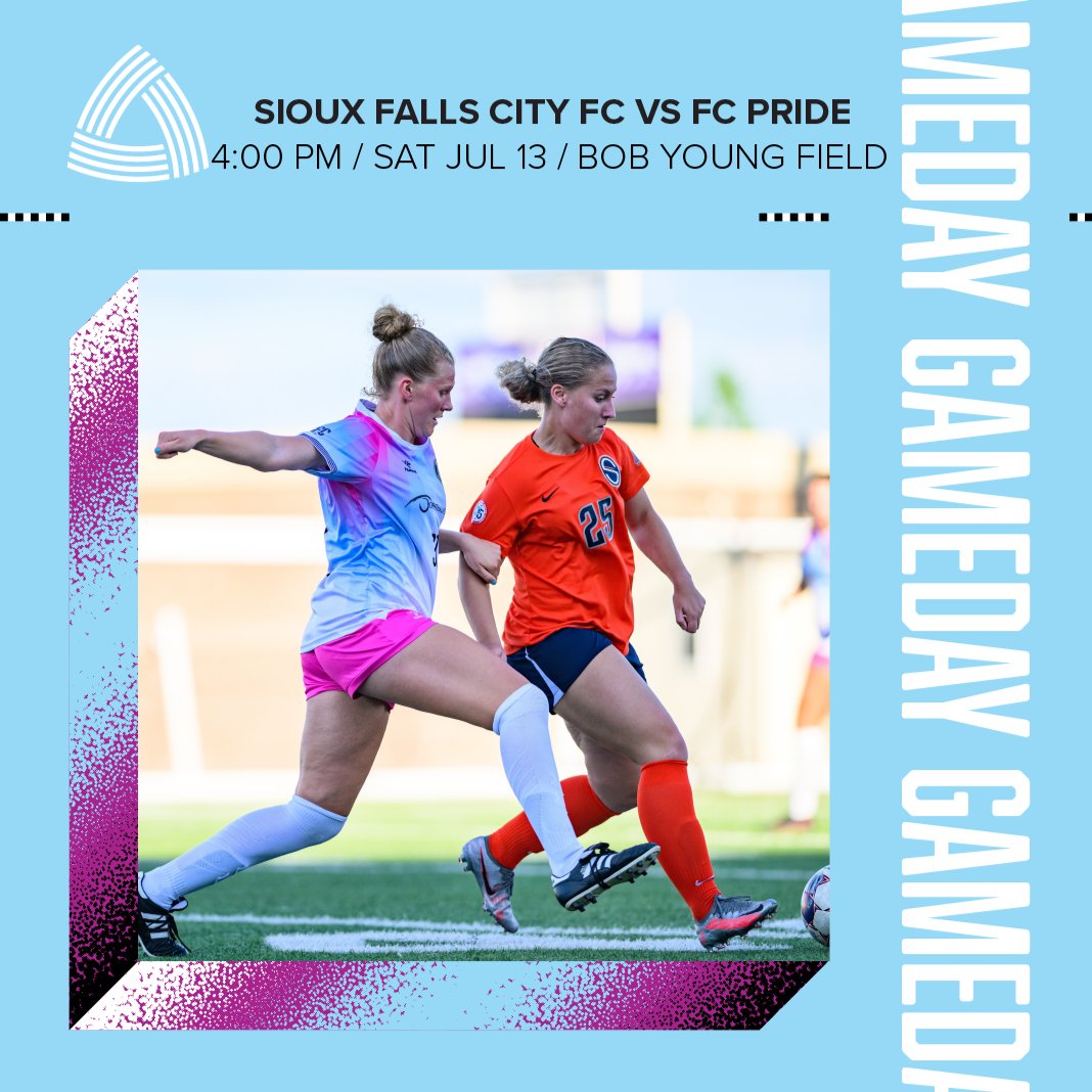 SiouxFallsCity's tweet photo. Looking to keep our unbeaten streak alive. @WPSL  Playoffs start now!

Semifinal match #1
🆚: @FCPRIDESOCCER 
📍: Sioux Falls, South Dakota
🏟️: Bob Young Field at University of Sioux Falls Stadium
🕓: 4:00 PM CT
📺: @dakotanews_now / The Outlaw 13.2
💻: https://t.co/WmlLnOYOMm https://t.co/zd8dLLHkhN