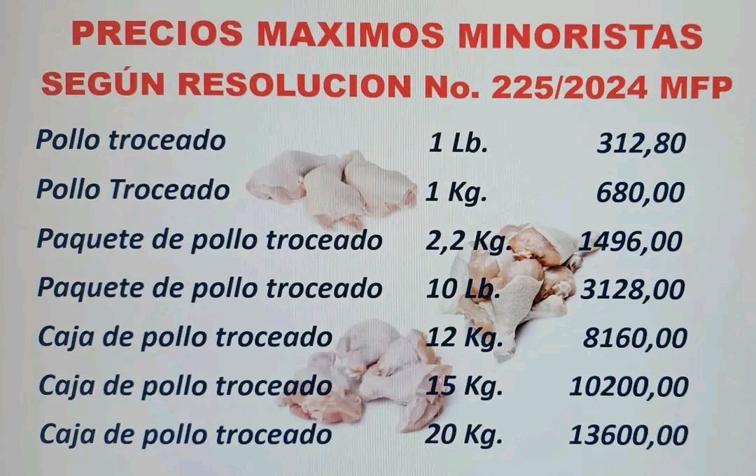 📍Para ayudar a comprender a la población los PRECIOS MAXIMOS MINORISTAS en diferentes unidades de medidas de los productos que se relacionan en la Resolución No. 225 de 2024 del Ministerio de Finanzas y Precios.
#ControlDePrecios
SUMATE A LA CAMPAÑA