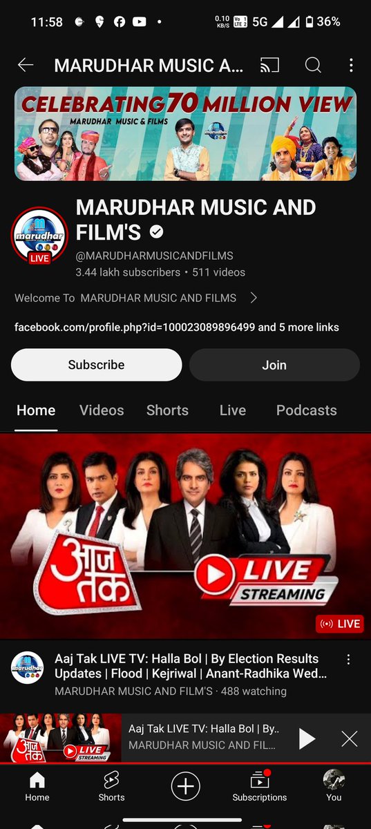 mayankdpathak's tweet photo. @YouTubeIndia New Scam in market...
Marudhar Music Film youtube channel
https://t.co/Idylp2ZYcT
is playing Live News of @aajtak @IndiaToday @IndiaTodayFacts 
I'm sure this is for increasing view count. Reported on Youtube but I know  nothing will happen.
@anjanaomkashyap https://t.co/qgcsCFpEzD