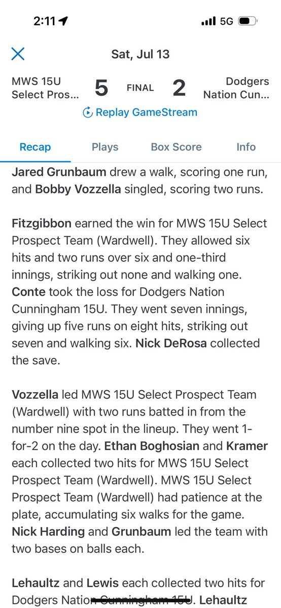 1-2 with a single and 2 RBIs at the showcase border battle.