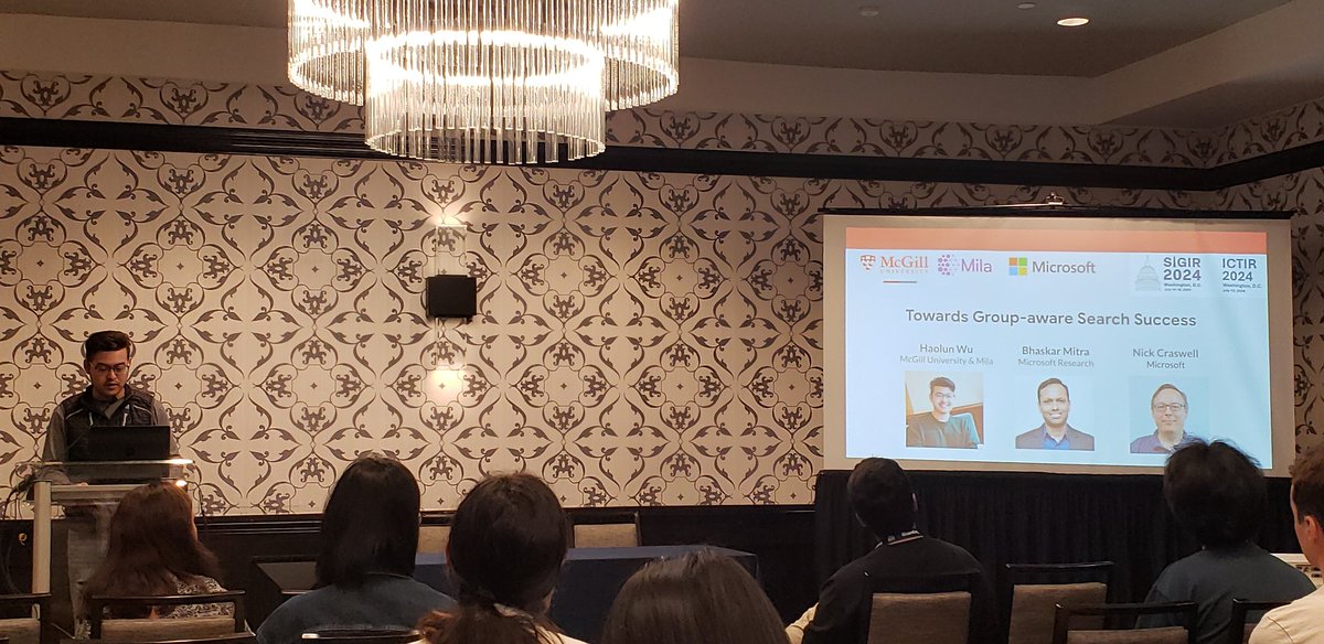 .<a href="/Haolun_Wu0203/">Haolun Wu</a> presenting our paper "Towards Group-aware Search Success" at <a href="/acm_ictir/">ICTIR 2024</a>.

Preprint: arxiv.org/abs/2404.17313 #ICTIR2024