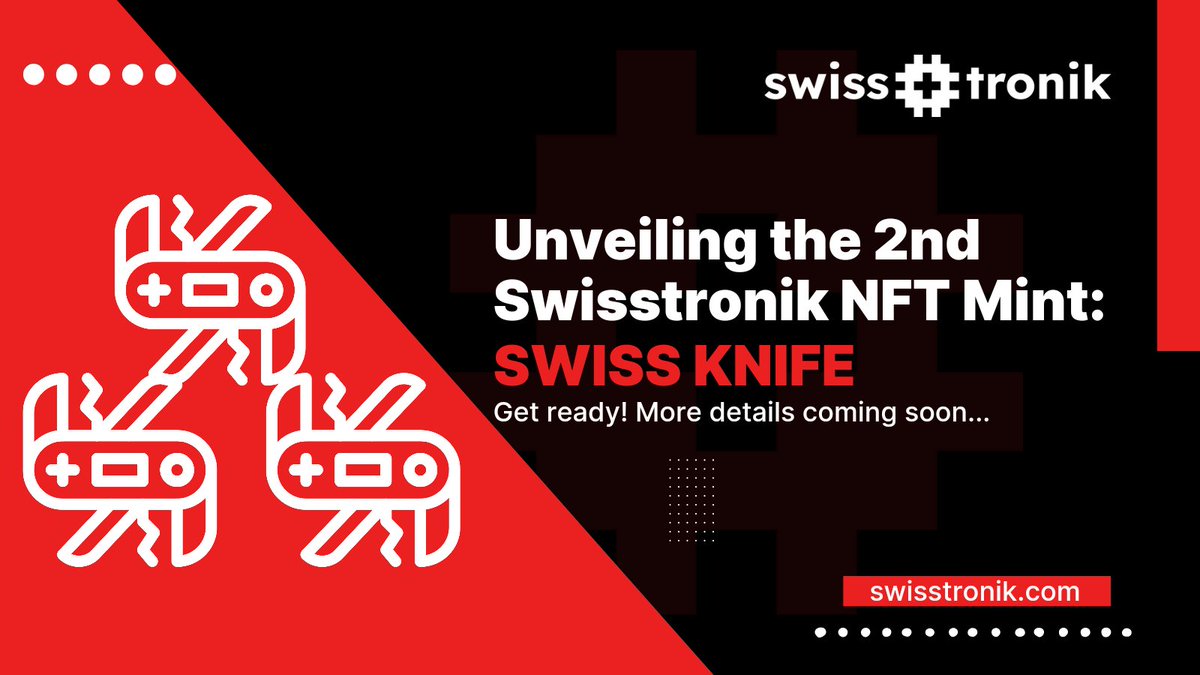 danielsamuel_et's tweet photo. Get ready for the 2nd @Swisstronik NFT Mint! ✨
Introducing the next airdrop-yielding NFT collection theme: Swiss Knife 🛠️
Symbolizing Swiss precision and versatility 🇨🇭, these iconic tools have even journeyed into space with NASA astronauts! More details coming soon!
#SWRT #NFT https://t.co/ax7rDjJCpW