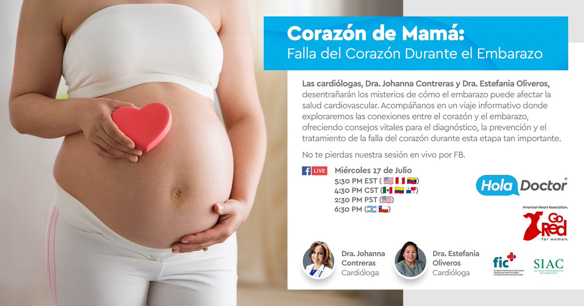 SIAC (@siac_cardio) on Twitter photo 🤰¿Cómo afecta el embarazo a las enfermedades cardiovasculares?
🫀Las Dras. <a href="/Jcontreras75/">Johanna Contreras, MD, MSc, FACC, FAHA, FHFSA</a> y <a href="/EstefaniaOS/">Estefania Oliveros MD🫀</a> nos enseñarán las conexiones entre el corazón y el embarazo, dandonos consejos vitales para su diagnóstico
No te pierdas la sesión en vivo en la página de Facebook 🤰¿Cómo afecta el embarazo a las enfermedades cardiovasculares?
🫀Las Dras. <a href="/Jcontreras75/">Johanna Contreras, MD, MSc, FACC, FAHA, FHFSA</a> y <a href="/EstefaniaOS/">Estefania Oliveros MD🫀</a> nos enseñarán las conexiones entre el corazón y el embarazo, dandonos consejos vitales para su diagnóstico
No te pierdas la sesión en vivo en la página de Facebook