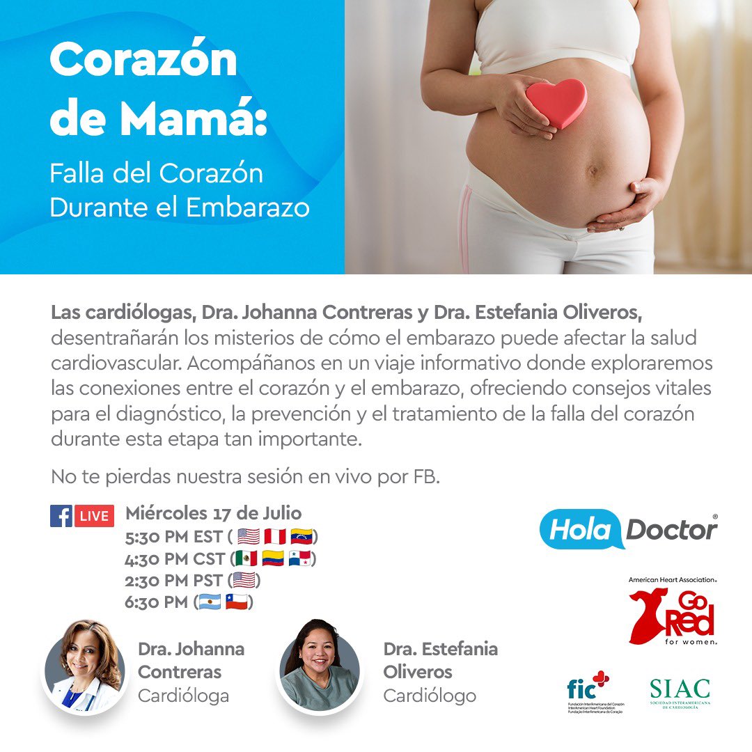 Este miércoles 17 de julio no te pierdas!!! En Hola Doctor hablamos del corazón de mamá ♥️ Falla del corazón durante el embarazo.