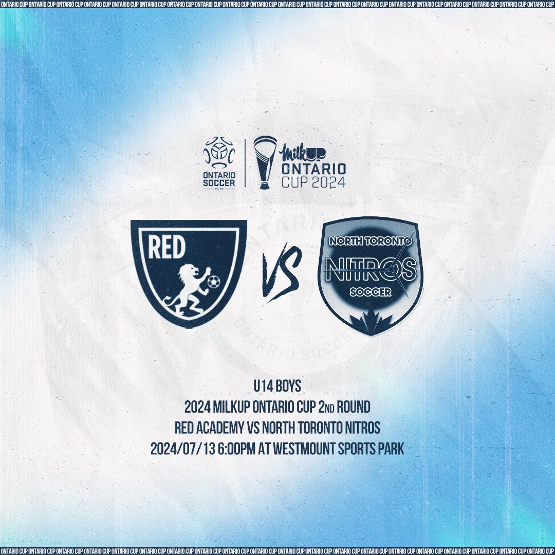 Huge fixture in Waterloo tonight!

Our U14 Boys host North Toronto Nitros in the 2nd Round of the Ontario Cup!

6PM kickoff, Westmount - Field 2 📍

Come out and support the lads!

#redacademyofsoccer