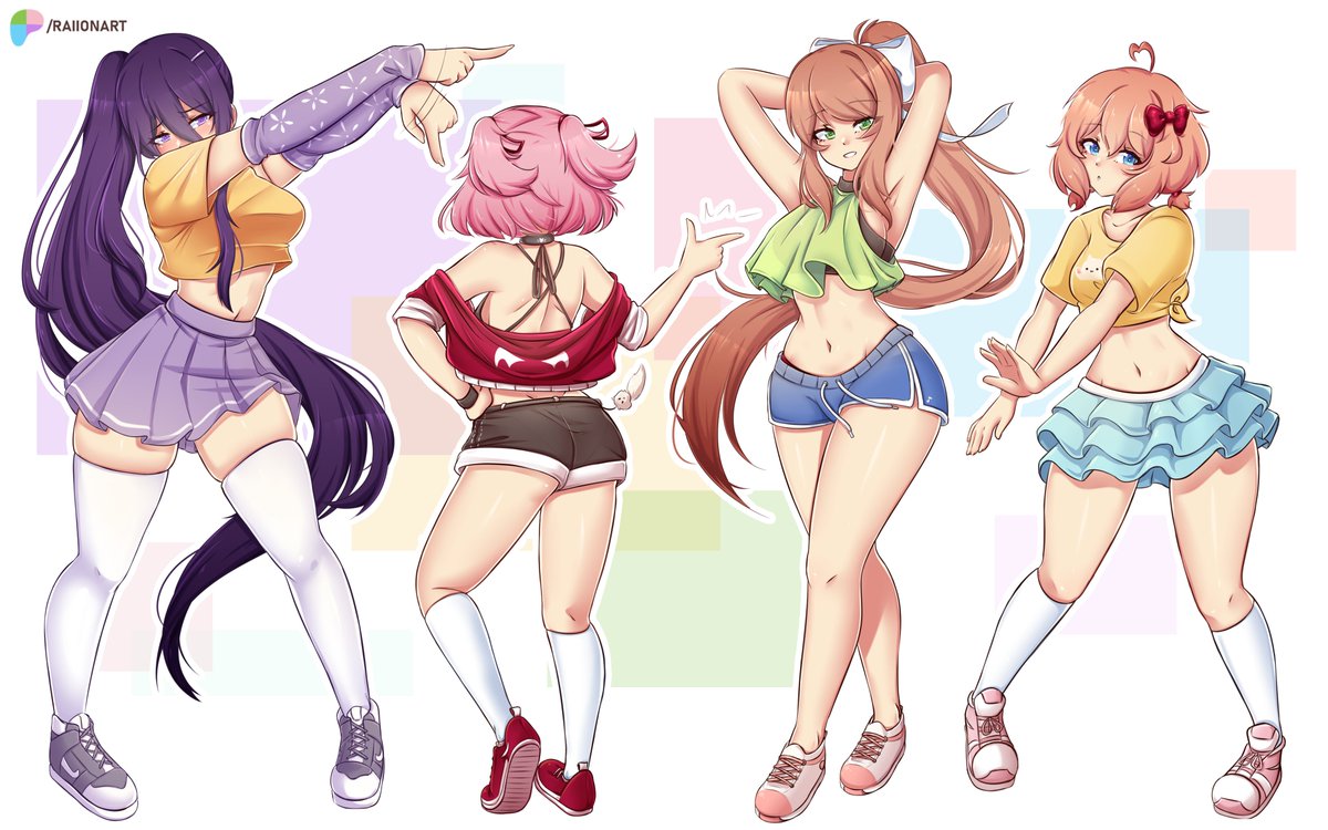 RaionArt's tweet photo. Doki Doki Dance Club! 💜🩷💚💙

Poses were inspired by @/confused_haki https://t.co/HIwSn8wX8L