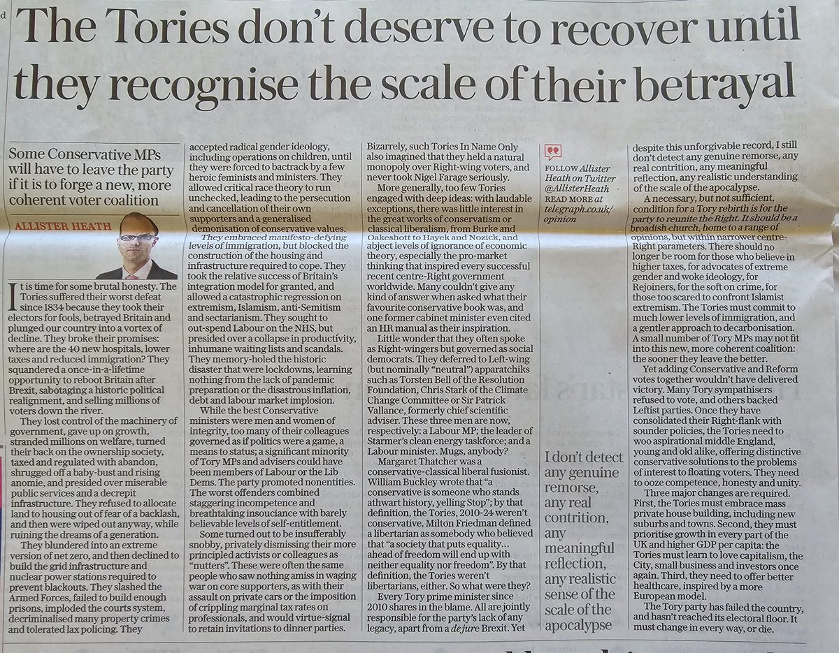 PoliticalWail's tweet photo. The Tory Party fell flat on its face. We all laughed with joy at the fall from grace in the eye of the electorate. Now the media are taking a shot at them too. This is what the Telegraph says... https://t.co/o0Kh2NppI4