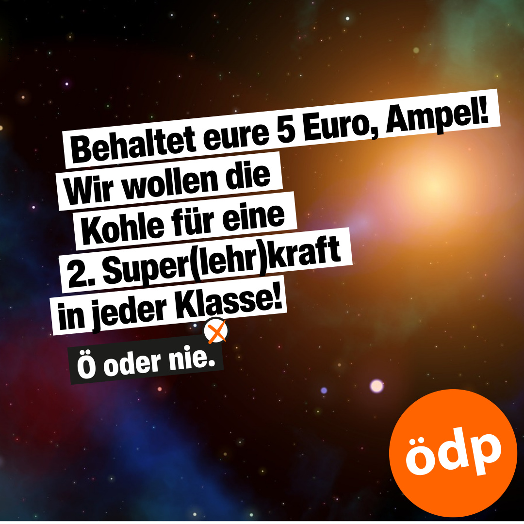 oedpbayern's tweet photo. Die Ampel denkt über mehr Kindergeld nach - ca. 5 € pro Kind pro Monat hinaus. Wirkung? Zero. Wie wär´s stattdessen mit "Mehr"-Ausstattung in Schulen, z.B. eine zweite Kraft in Grundschulen. Dafür verzichten wir gerne auf 5 Euro Ampelkohle. #ÖDP #orangeaktiv #öodernie https://t.co/vjeHdk3BUP