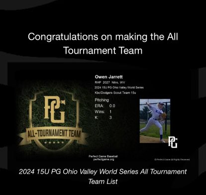 PG Ohio Valley WS All Tournament Team
<a href="/owen_jarrett11/">Owen Jarrett</a> 
<a href="/Kybaseballclub/">KBC</a>