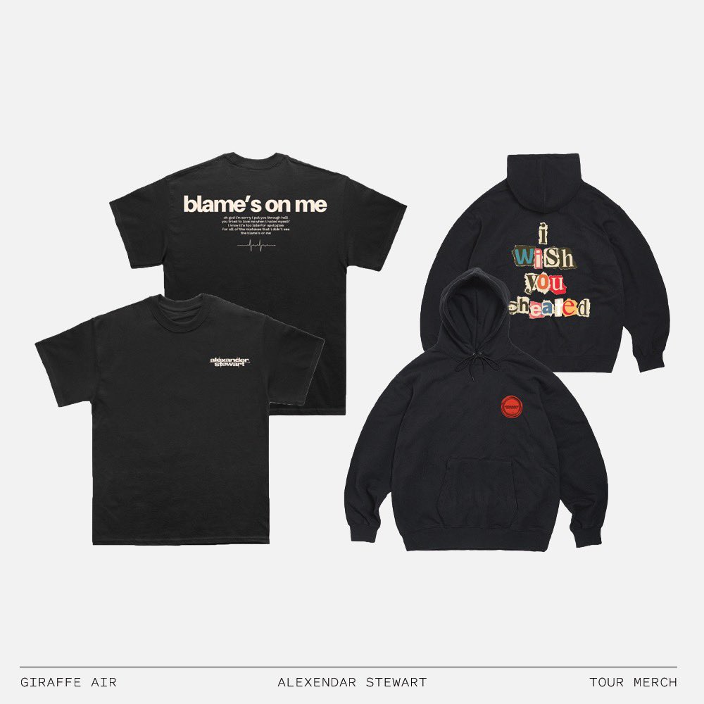 giraffeair's tweet photo. Tour merch for @_alexanderstew https://t.co/s676M5cazp