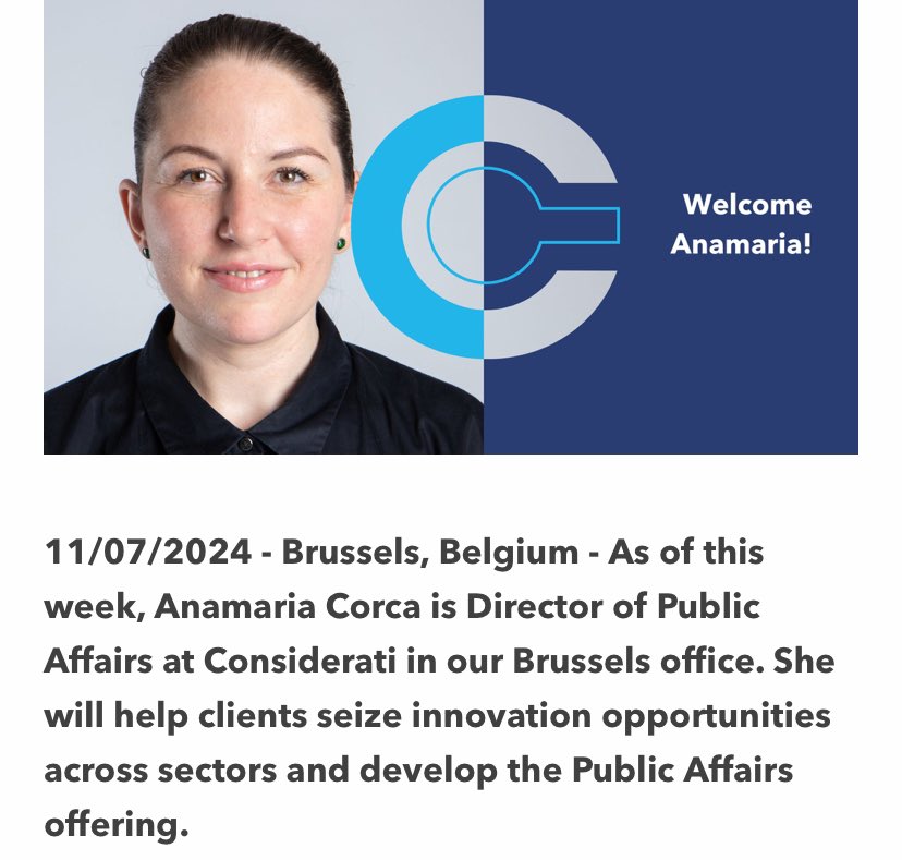 AnamariaCorca's tweet photo. 📢 From 8.07 I run PA@ Considerati Bxl next2 Cornelia Kutterer,MD.The PA offering is centred on client neeed,looking@business relevance&amp;2uptake innovation&amp;tech.We anticipate opportunities&amp;new issues connecting experience <45 PA, legal&amp;compliance colleagues https://t.co/KTpyFuWNdq https://t.co/bo6i0zCaKk