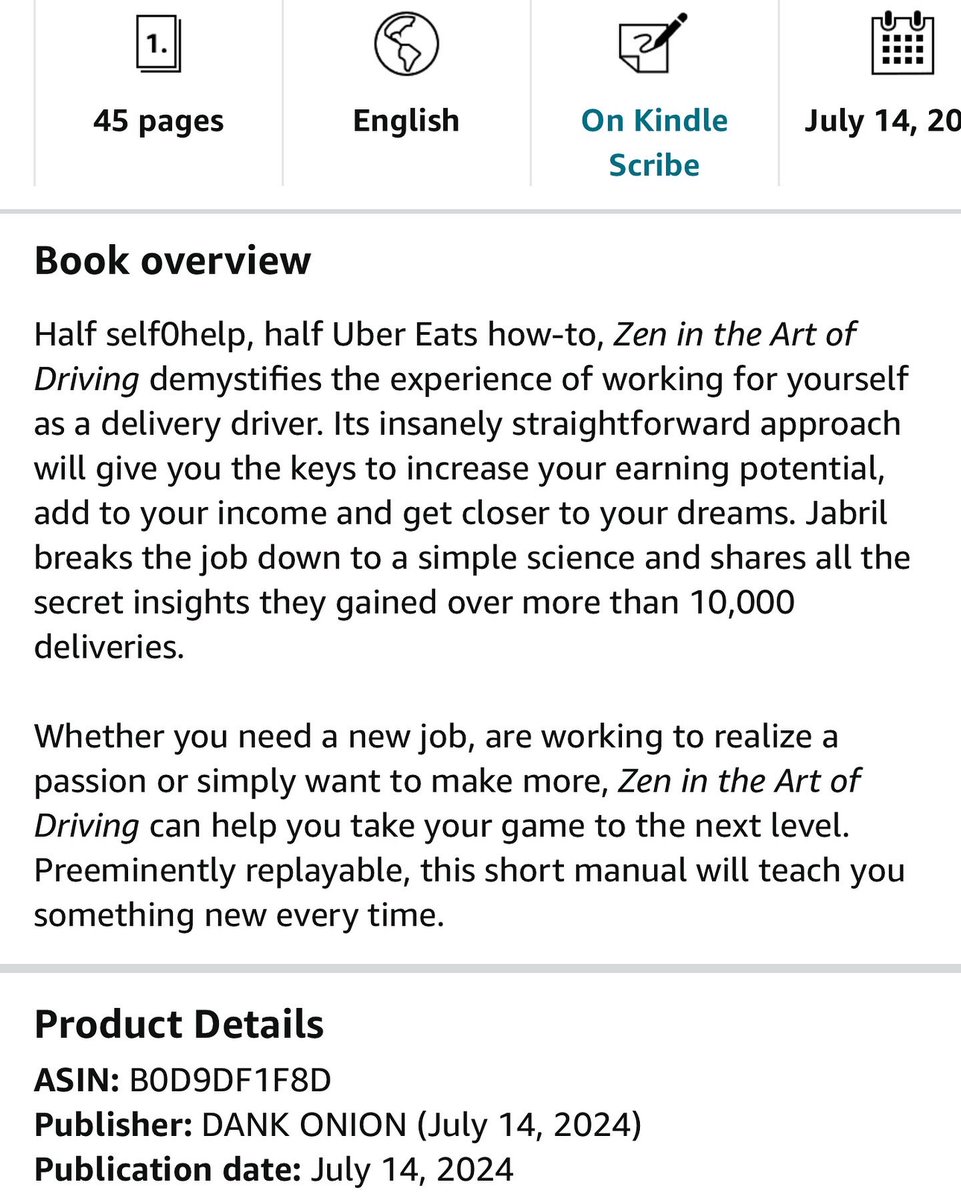 “Zen in the Art of Driving: Earn $20 an Hour, $1,000 a Week and Be Your Own Boss with <a href="/UberEats/">Uber Eats</a>” is available on @Amazon for pre-order!!! Head on over to ubermanual.com to get your copy!