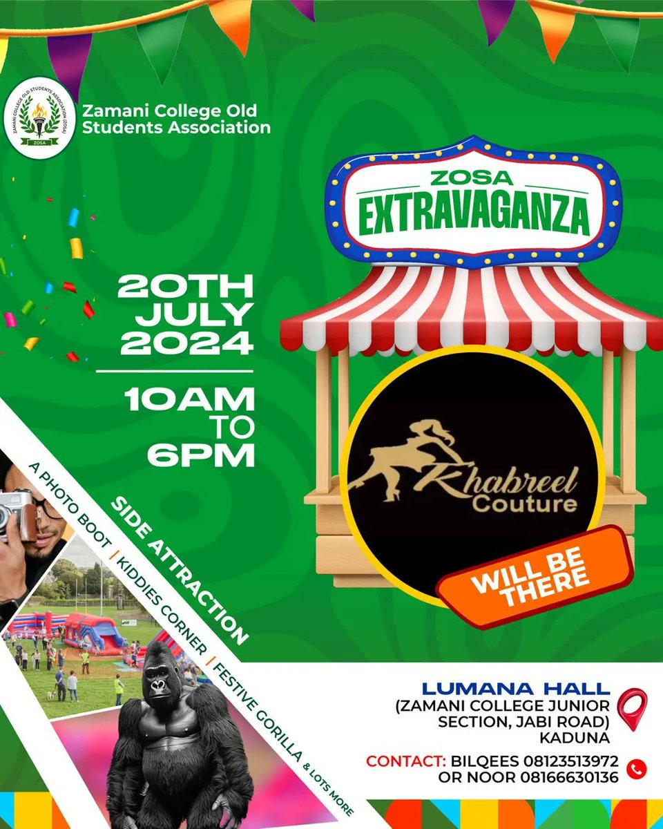 ZCKAlumni's tweet photo. Sneak peek alert!
It's a stall showcase! 🤩
Check out our amazing vendors! From fashion to food, games to goodies, we've got it all! 🎉 #ZOSAExtravaganza #ZOSA #Zamanialumni #ZCKaduna https://t.co/hq1yLtEuPA