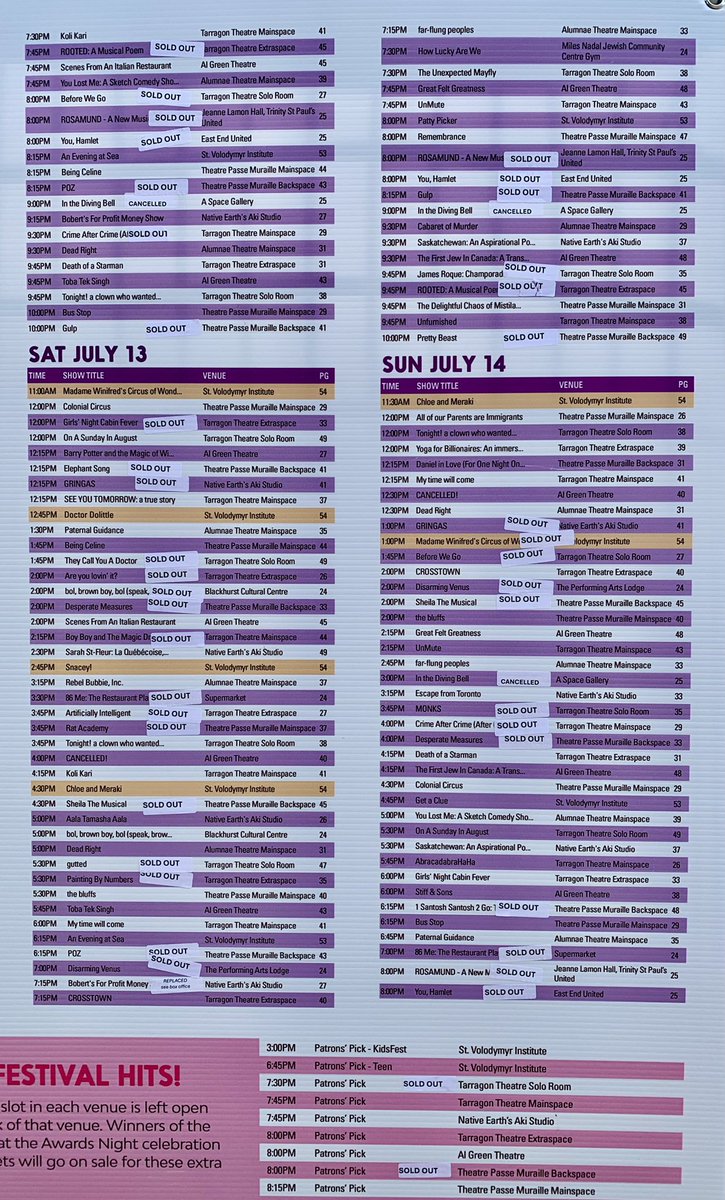 Last two days of <a href="/Toronto_Fringe/">Toronto Fringe</a> and lots of shows sold out, but many more still available, so if one is sold out, take a chance on something else! And hope to see you at the Fringe Patio for tonight’s Silent Disco from 10pm-1am. Support #TOFringe!

fringetoronto.com/fringe/about