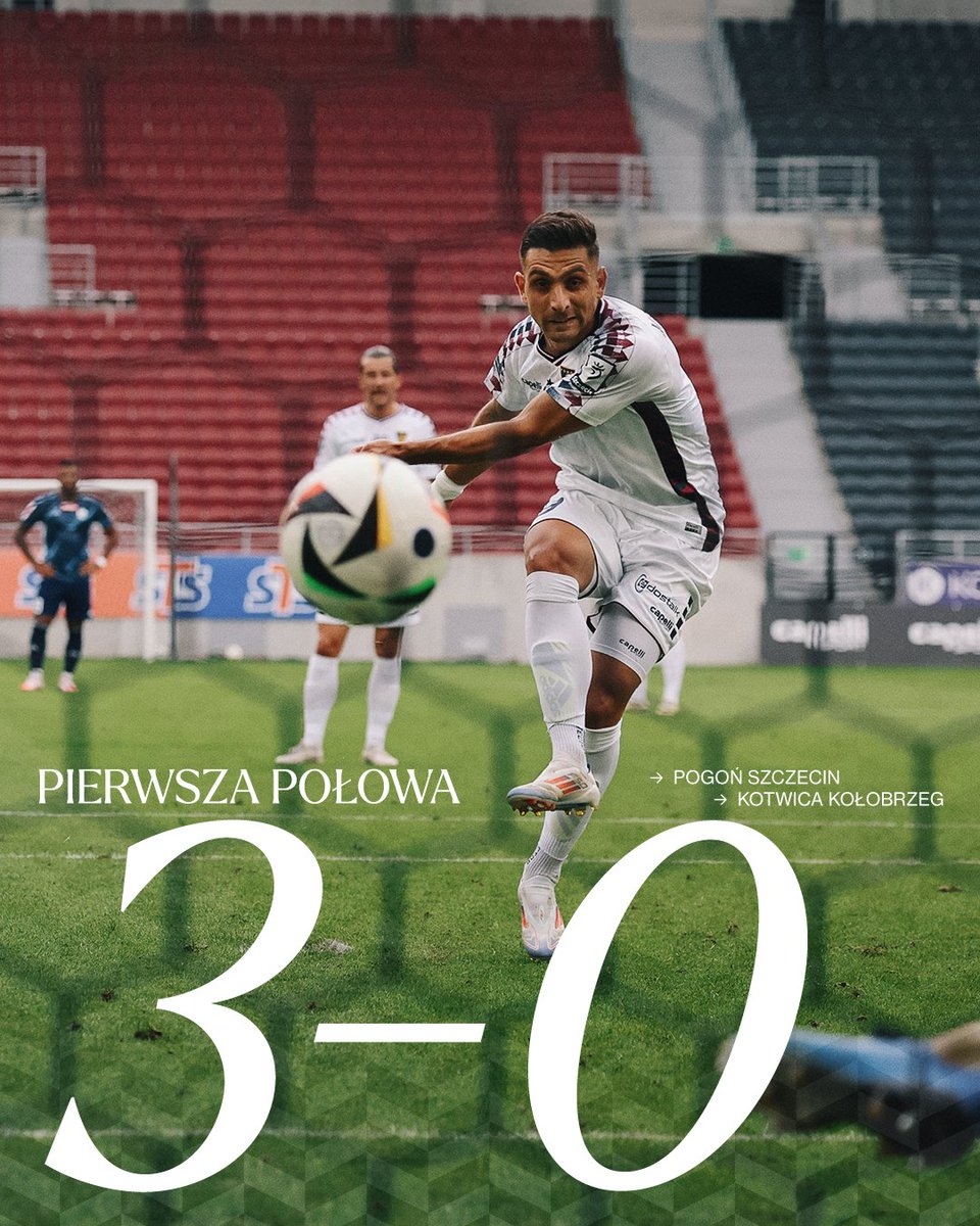 PogonSzczecin's tweet photo. Zdecydowana przewaga Portowców potwierdzona trzema bramkami w pierwszej połowie. #POGKOT https://t.co/EMWsgJWdG3