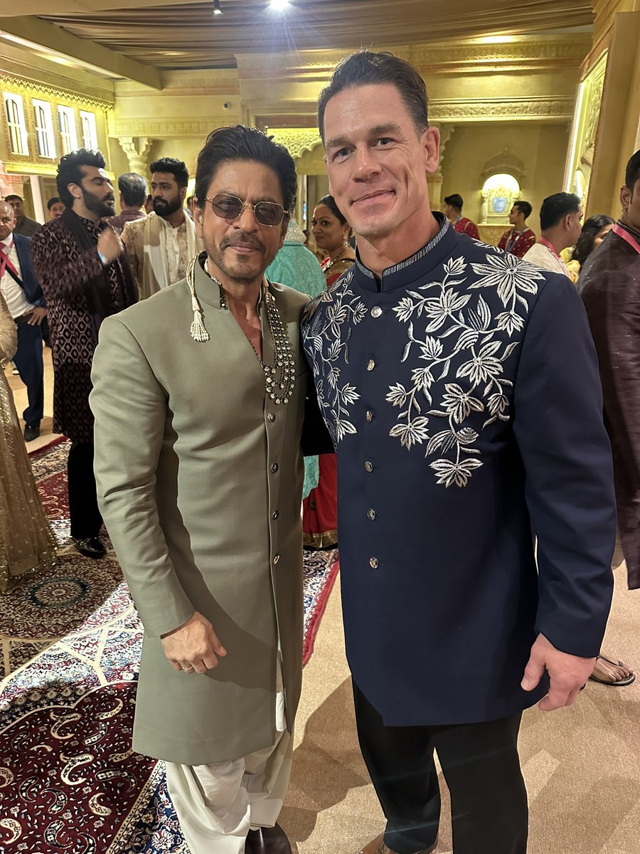 Shah Rukh Khan Universe Fan Club (@srkuniverse) on Twitter photo Finally, a snapshot captures two global icons together ❤️ Bollywood Legend King Khan with John Cena, the WWE legend turned Hollywood bigwig, at the #AnantRadhikaWedding celebrations in Mumbai ❤️🔥
<a href="/iamsrk/">Shah Rukh Khan</a> <a href="/gaurikhan/">Gauri Khan</a> <a href="/JohnCena/">John Cena</a>
#ShahRukhKhan #GauriKhan #SuhanaKhan #SRK Finally, a snapshot captures two global icons together ❤️ Bollywood Legend King Khan with John Cena, the WWE legend turned Hollywood bigwig, at the #AnantRadhikaWedding celebrations in Mumbai ❤️🔥
<a href="/iamsrk/">Shah Rukh Khan</a> <a href="/gaurikhan/">Gauri Khan</a> <a href="/JohnCena/">John Cena</a>
#ShahRukhKhan #GauriKhan #SuhanaKhan #SRK