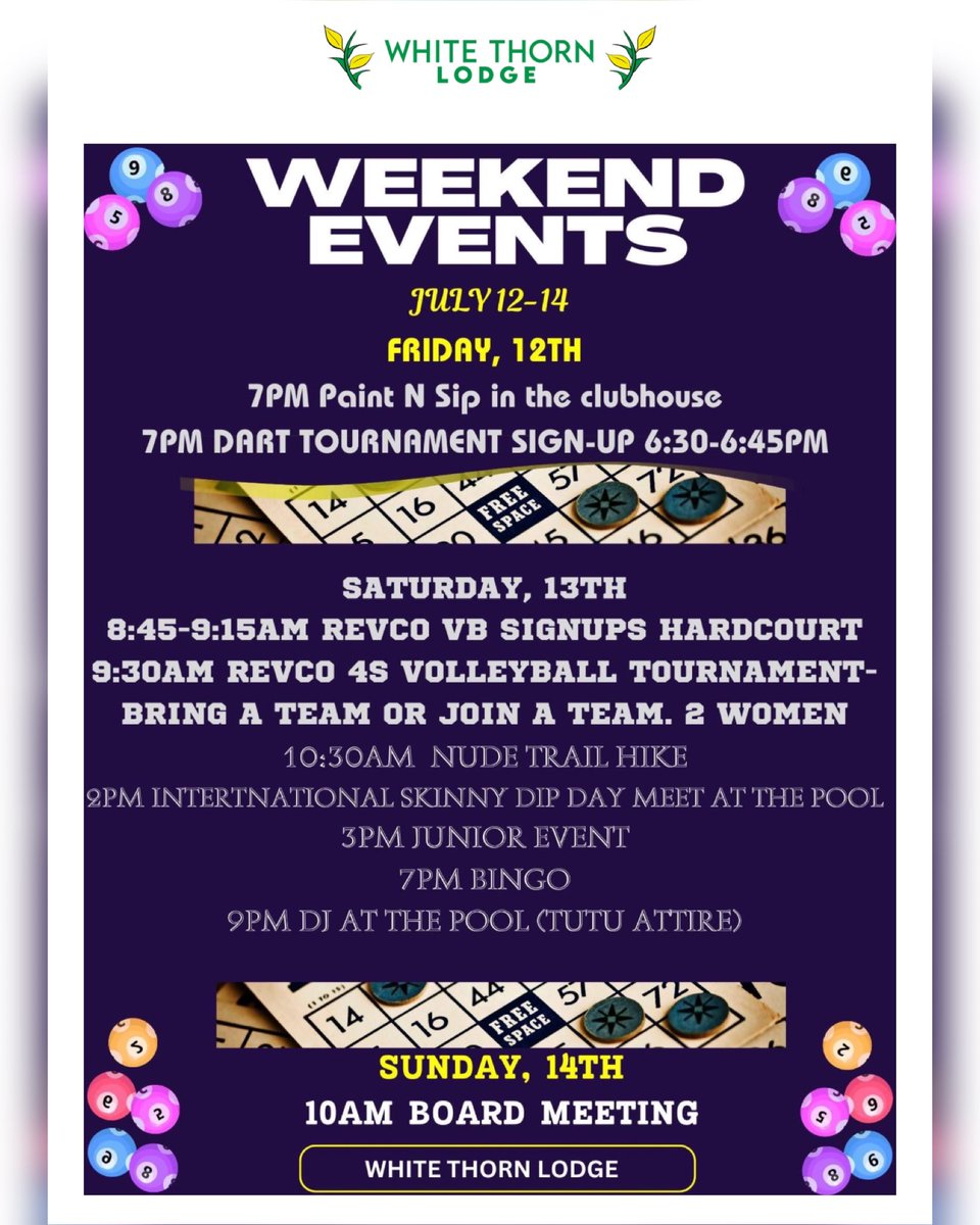White Thorn has all the fun weekend events. Stop by if you’re nearby to participate in the fun and games.